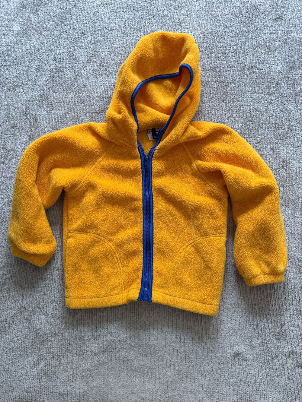 LL Bean Kids Fleece Jacket Yellow Hooded Full Zip USA Made Size XS